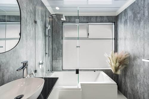 Image of Grey Mettalic Bathroom Wall Panel Kit, 2-Sided with Adhesive 100% Waterproof Shower Panels Easy to Instal Kit