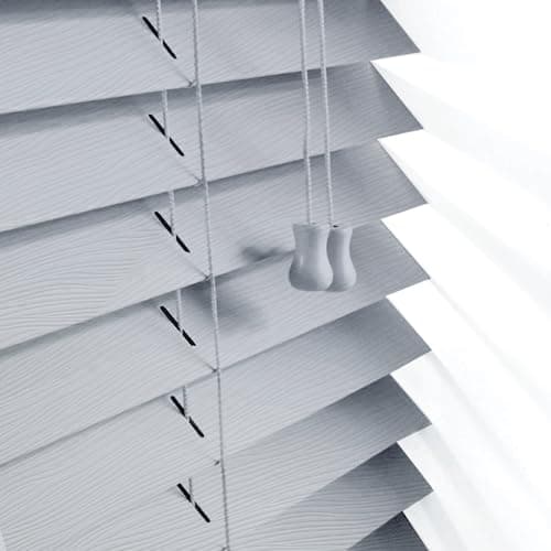 Image of 90 x 150cm Grey Venetian Blind, smooth Faux Wood wooden Venetian Blinds for Windows Treatment Shutters Child Safe 50mm Slate with string Easy Fit Curtains Trimmable Luxury Wooden Blind