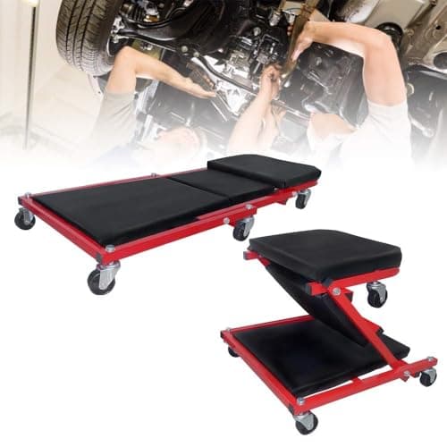 Image of SAILUN 2 In 1 Folding Mechanics Car Creeper, 36 inch Heavy Duty Convertible Stool Crawler Board 6 Rotatable Wheels 2-In-1 Folding Workshop Creeper