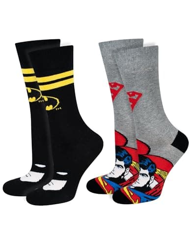Image of DC Comics The Batman Superman Socks Men Cotton Funny Gifts Mens Walking Sock 6.5-10.5 Batman Superman 2 Pairs