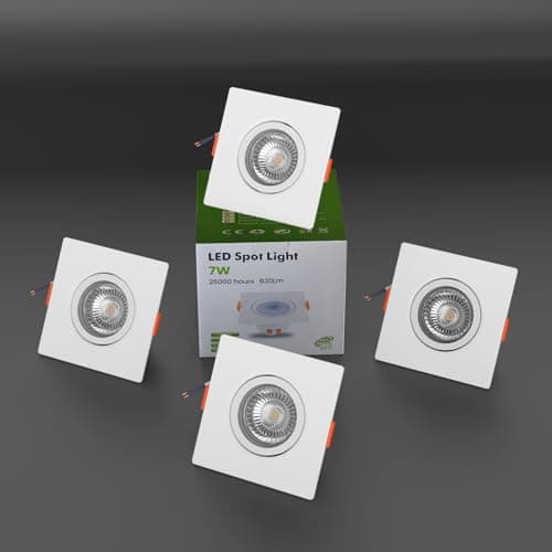 Image of LEDSone 7W Square LED Downlights 550 lm Ultra-Slim Recessed Ceiling Spotlights Dimmable Adjustable Tilt Cool White 6000 K for Bedroom Kitchen & Living Room