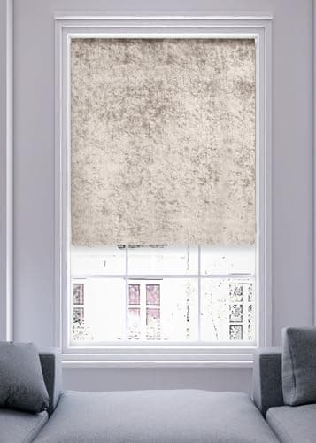 Image of Lister Cartwright Crushed Velvet Roller Blinds for Windows – Taupe (60 x165 cm) - Easy Fit, Cut to Size, Thermal Insulated, Modern Window Blind with Child Safety Fixing
