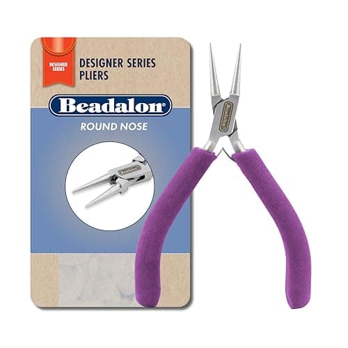 Image of Beadalon Designer Series Round Nose Pliers, Purple Vinyl-Free Grips, Stainless Steel, Box Joint, Double Leaf Springs, 4.75 in