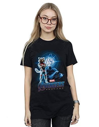 Image of Marvel Women's Avengers Endgame Rocket Team Suit Boyfriend Fit T-Shirt Black XXX-Large