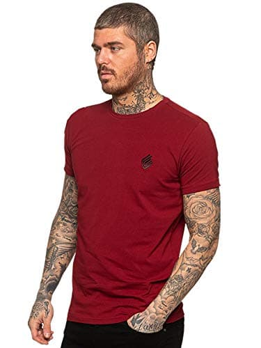 Image of EZTS581 Enzo Mens Slim Fit T Shirt Muscle Fit Stretch Tee Gym Crew Neck Short Sleeve Top Burgundy M
