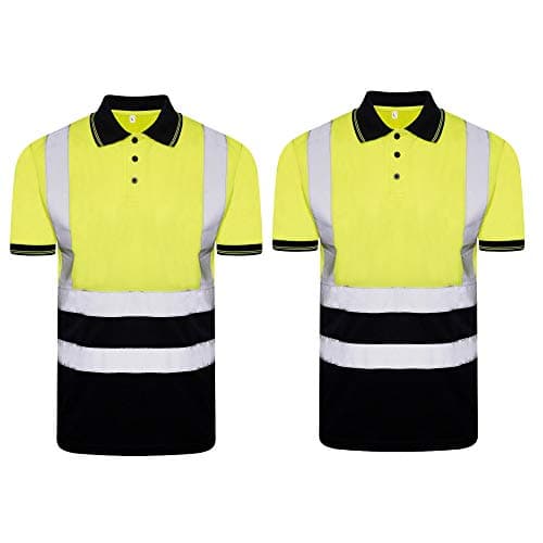 Image of Ace Online Pack of 2 Hi Vis Viz Polo Shirt Short Sleeve Breathable Two Tone Workwear Top (Yellow Navy/Pack of 2, XL)