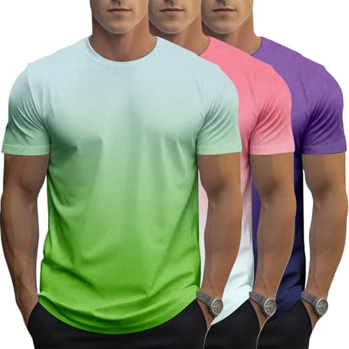 Image of 3 Pack Men's Gradient Color T-Shirt, Short Sleeve Crewneck, Summer Short Sleeved Round Neck Gradient T-Shirt (UK, Alpha, M, Regular, Regular, #2)