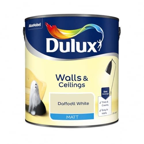 Image of DRW Daffodil White Matt Emulsion Paint 2.5L | Interior Wall and Ceiling Paint | Smooth Flat Matt Finish | Durable Everyday Room Paint for Living Room Bedroom Hallway and Dining Room