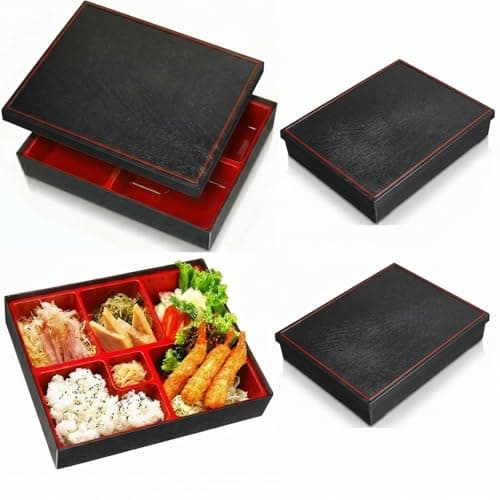 Image of Teenyyou 4 Pcs Japanese Lunch Box Divided Bento Box with Greaseproof Adult Japanese Bento Lunch Container Gift for Christmas Sushi Home Restaurant (6 Compartments)