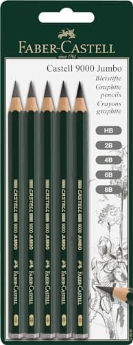 Image of Faber-Castell 5 Piece Quality Castell 9000 Jumbo Graphite Pencils Blister Card Set, Including HB, 2B, 4B, 6B and 8B