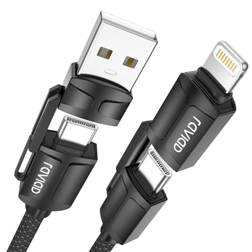 Image of RAVIAD Multi Charger Cable 1M, 4 in 1 3A USB Fast Charging Cord 60W PD Multi Charging Cable USB C/USB A to Lightning, USB C/USB A to USB C for iPhone 17/16/15, Galaxy S25/S24/S23, Oneplus, LG - Black