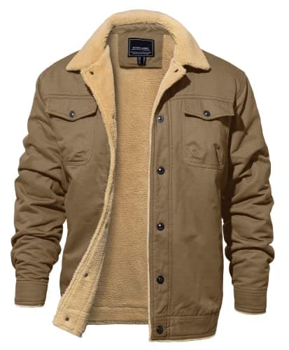 Image of EKLENTSON Men's Cycling Jacket Military Cargo Fleece Winter Coat Thick Warm Combat Jacket Military Khaki,S