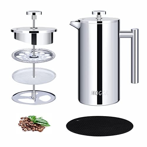 Image of MOGGA Cafetiere 350ml/ 2cup in Capacity French Press Coffee Maker Stainless Steel Caffettiere and Double Walled Insulated Coffee Press with 3 Layer Filtration System for Ground Coffee in Home