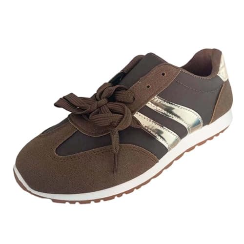 Image of Generisch Platform Lace Up Casual Hiking Shoes Fashion Comfortable Leather Upper Sole Sneakers Casual Casual Lightweight Durable Footwear for Women Outdoor Activities, coffee, 6 UK