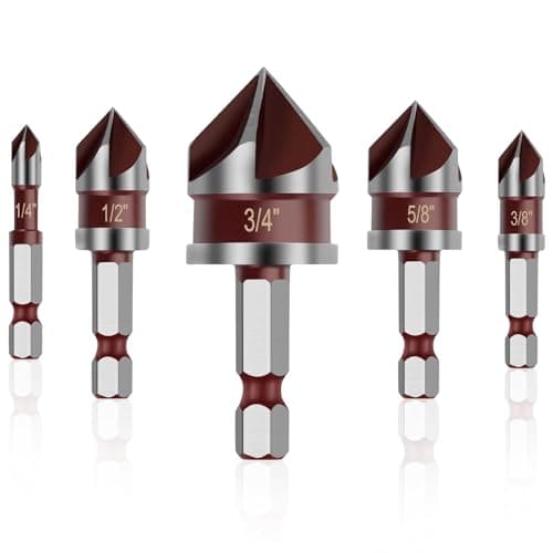 Image of 5PCS Countersink Drill Bit Set, 82 Degree HSS Counter Sink Drill Bit, 5 Flutes 1/4"-3/4" with 1/4 Inch Quick-Change Hex Shank Counter Sink Drill Bits for Wood, Metal, Plastic