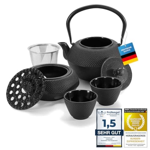 Image of Dimono Traditional cast Iron Tea Set: Teapot, teapot Warmer and 2 Tea Mugs.