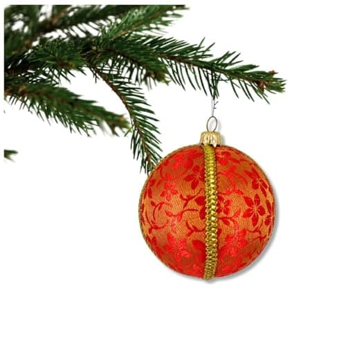 Image of Raj Bauble – 10 cm | Red & Gold Floral Brocade Handmade Bauble | Large Luxury Fabric Decoration | Sustainable Year-Round Décor | UK Artisan Crafted Gift | Elegant Home & Event Styling