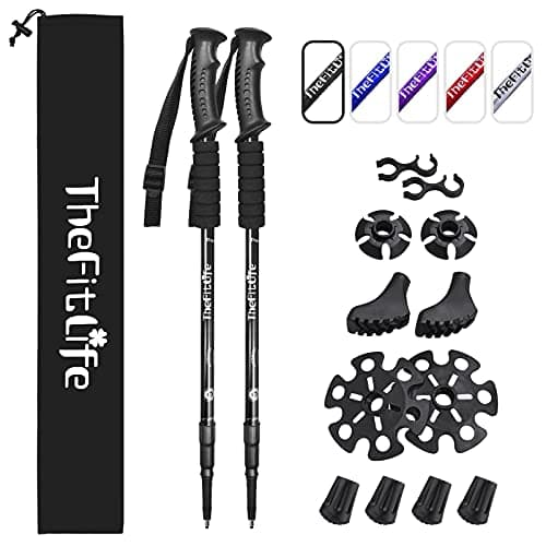 Image of TheFitLife Hiking Walking Trekking Poles - 2 Pack With Antishock And Quick Lock System, Telescopic, Collapsible, Ultralight For Hiking, Camping, Mountaining, Backpacking, Walking, Trekking