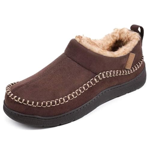 Image of Zigzagger Men's MoCozy Moccasin Ankle Toasty House Shoes Slippers Indoor Outdoor, Coffee, 12