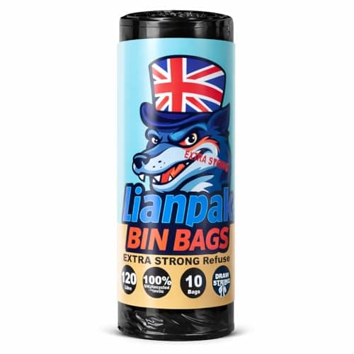 Image of 10pcs Lianpak Heavy Duty Extra Strong, Drawstring, 120L All-Purpose Large Refuse Sacks, Bin Bags, Bin Liners, Recycled, Tear Resistant, Every Day, Household, Kitchen, Commercial,10 Bags/Roll, 1 Rolls