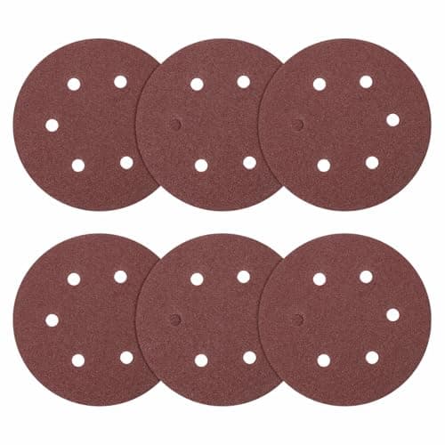 Image of DTGN 152mm 60 Grit 6 Holes Hook and Loop Sanding Disc - 10 Pcs - Good for Wood Metal Stone Walls- Aluminum Oxide Abrasive Hook and Loop Sandpaper Orbital Sander Pads, Red