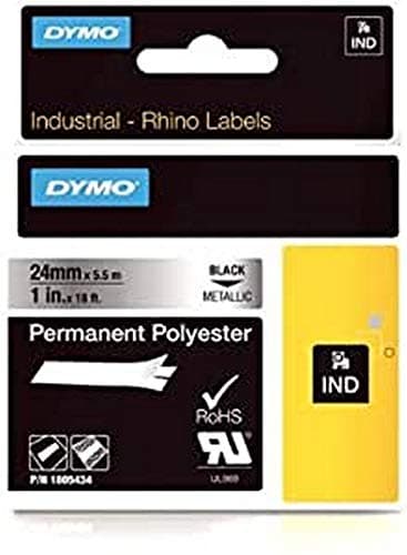 Image of Dymo Rhino Industrial Labels Permanent Polyester 24mm x 5.5m - Black on Metallic