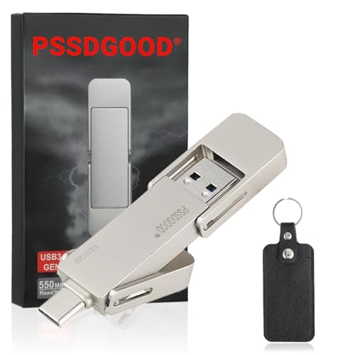 Image of PSSDGOOD 128GB USB Drive,Portable SSD Fast 550MB/s 2 in 1 Flash Drive,Type C+A USB3.2 Gen2 External Solid State Drive,SSD External Hard Drive for iPhone 15/16/17/Android Phone/PS5/Tablet/Windows
