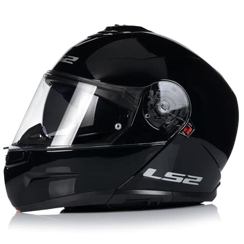 Image of L~S~2 STROBE II MOTORCYCLE FLIP-UP HELMETS FF908 Solid Dual Visor Modular ECE22.06 Approved Motorbike Scooter Flip Front Touring Helmet (Gloss Black,M)