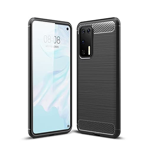 Image of König Design Mobile Phone Case Compatible with Huawei P40 Cover TPU Case Silicone Protective Case Mobile Phone Bumper Carbon Look Black - Air Cushion Technology