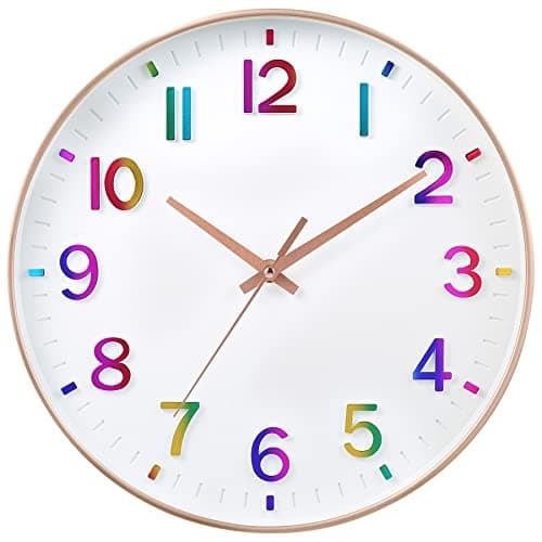 Image of HZDHCLH Wall Clock 12 Inch Silent Non Ticking Clock for Living Room Bedroom Kitchen Office (Gradient rose gold)