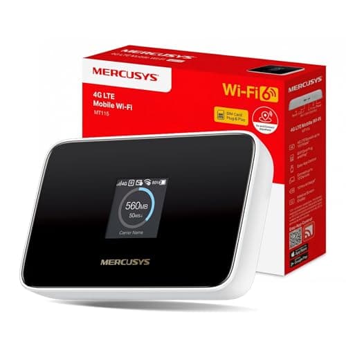 Image of MERCUSYS MT115 4G LTE Mobile Portable WiFi Router, AX300 WiFi 6, TP-Link 4G Router With Sim Slot, Mesh Extender Add-On, Portable Travel MiFi, Up to 10 Devices, 2400mAh Battery, App Control
