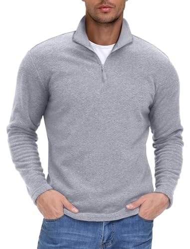 Image of EKLENTSON Quarter-zip Fleece Jumper Men Soft Warm Winter Sweatshirts Walking Long Sleeve Fleece Sweater Pullover Shirt Light Grey,L