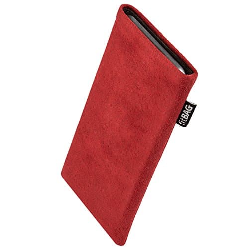 Image of fitBAG Classic Red custom tailored sleeve for Apple iPhone 5c 16GB 32GB | Made in Germany | Genuine Alcantara pouch case cover with MicroFibre lining for display cleaning