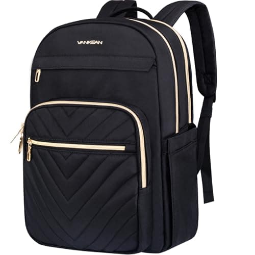 Image of VANKEAN 17.3 Inch Laptop Backpack for Women Men Work Laptop Bag Fashion, Waterproof Backpacks Nurse Stylish Travel Bags Casual Daypacks for College, Business, Black