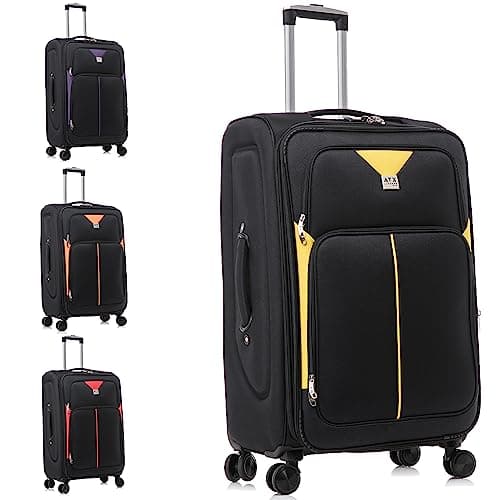 Image of ATX Luggage 24" Medium Suitcase Expandable Durable Lightweight Suitcase with 4 Dual Spinner Wheels and Built-in 3 Digit Combination Lock (Black/Yellow, 73 Liter)