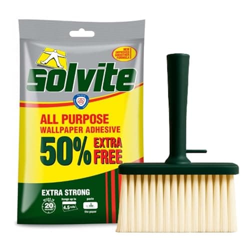 Image of Solvite Extra Strong Wallpaper Paste Bundled With Paste Brush for Wallpapering | Ready to Use Adhesive Kit | Heavy Duty Wallpaper Glue & Pasting Brush for Repair and Decorating