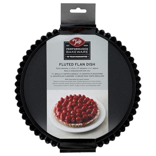 Image of Tala Performance 23 cm Dia Fluted Tart Tin, Professional Gauge Carbon Steel with Eclipse Non-Stick Coating, Loose Base, Perfect for savoury or Sweet tarts, flans, quiches, or Desserts, Black