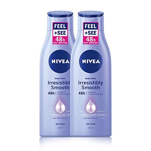 Image of NIVEA Irresistibly Smooth Skin Lotion Pack of 2 (2 x 250ml), Moisturiser with Shea Butter, Intensive Moisturising Cream, Extra Rich Hydrating Body Lotion