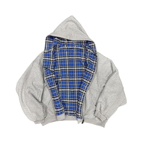 Image of Generisch Reversible Zip Up Hooded Jacket in Various Colours, Casual Streetwear Style, Slim Fit, Stand Collar, Sporty Outdoor Clothing, gray, M