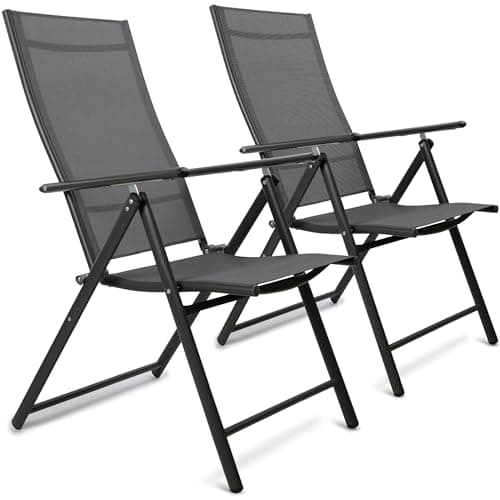 Image of SUNMER Folding Garden Chairs - Set of 2 High Back, 7-Position Reclining Sun Lounger - 120kg Heavy Duty Capacity, Lightweight 5.1kg Portable Design - Professional Outdoor Recliner Seating - Grey