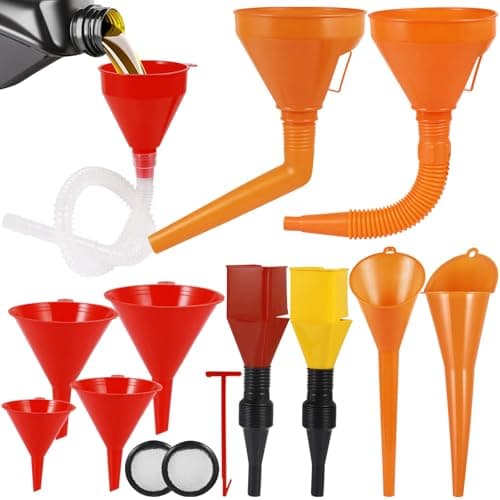 Image of Sinofort 11 Pcs Universal Funnel Set, Plastic Oil Funnel, Flexible Right Angle Funnels with Detachable Spout and Filter, Snap-funnel for Water, Gasoline, Coolant, Engine Oil