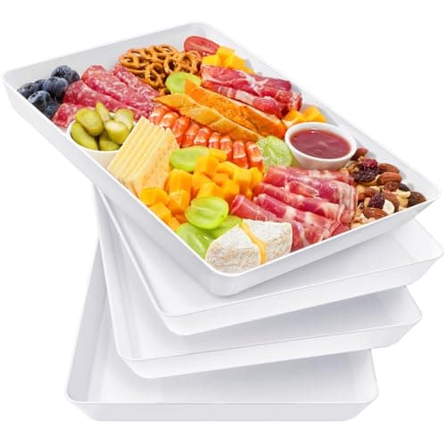 Image of Lifewit Plastic Serving Tray, White Serving Platters for Party Food, BPA Free, Trays for Charcuterie Dishes, Reusable Platter for Snacks, Fruit, Cookies, Sandwich, Set of 4, 41 x 30cm