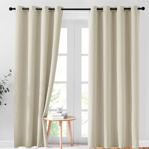 Image of AR Ware Cream Blackout Curtains for Living Room - Eyelet Thermal Insulated Curtains for Bedroom Energy Saving Soundproof Drapes (46 x 72 inches)