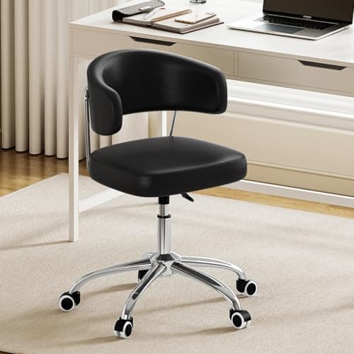 Image of Outwin Modern Black Armless Swivel Desk Chair, Home/Office, Adjustable Height, 76 to 91 cm, 120 kg Capacity, Faux Leather Seat, Steel Frame, Hard Floor, Carpet