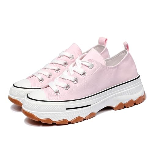 Image of Nexsus Plus Ladies Women Chunky Sole Lace Up Low Top Sneakers Trainers (L.Pink, UK Footwear Size System, Adult, Women, Numeric, Medium, 7)