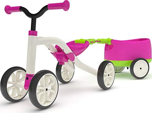 Image of Chillafish Quadie+Trailie, stable 4-wheeler ride-on with trailer, for kids 1-3 year, 3 seat positions, grow-with-me ride-on with cookie storage in the seat and silent non-marking wheels, pink