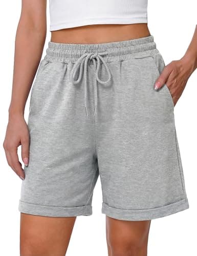 Image of Litherday Women's Running Shorts Summer Gym Sports Shorts Bermuda Jogger Casual Lounge Bottoms with Drawstring Pockets Grey M