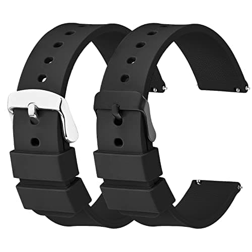 Image of cobee 2 Pcs Silicone Watch Bands, Quick-Release Waterproof Soft Watch Straps with Black or Silver Stainless Steel Buckle Compatible with Smart Watch Sport Watch Wrist Straps for Men Women (22mm-Black)
