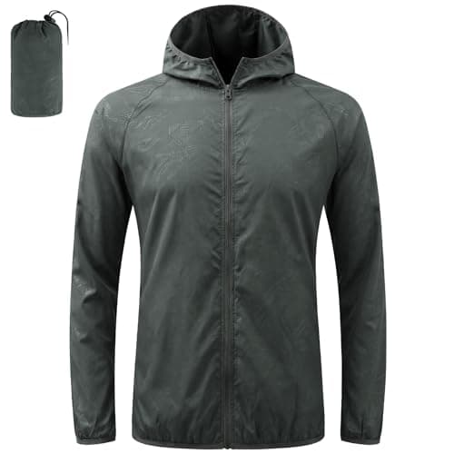 Image of BSBUY Mens Waterproof Jackets Lightweight Rain Jacket Packable Hooded Rain Coats Fast Dry Raincoat Windproof Shell Jacket with Storage Bag Solid Color Pullover Top for Travel Running Hiking Camping