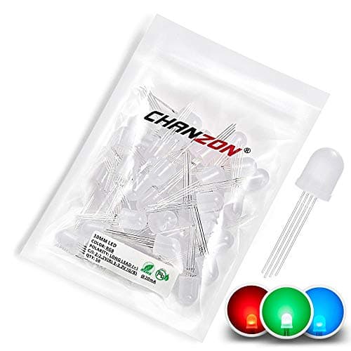 Image of Chanzon 50 pcs 10mm RGB Tricolor LED Diode Lights (Diffused Round Multicolor Red Green Blue 4 pin Common Anode DC 20mA/Color) Lighting Bulb Lamps Electronics Components Light Emitting Diodes